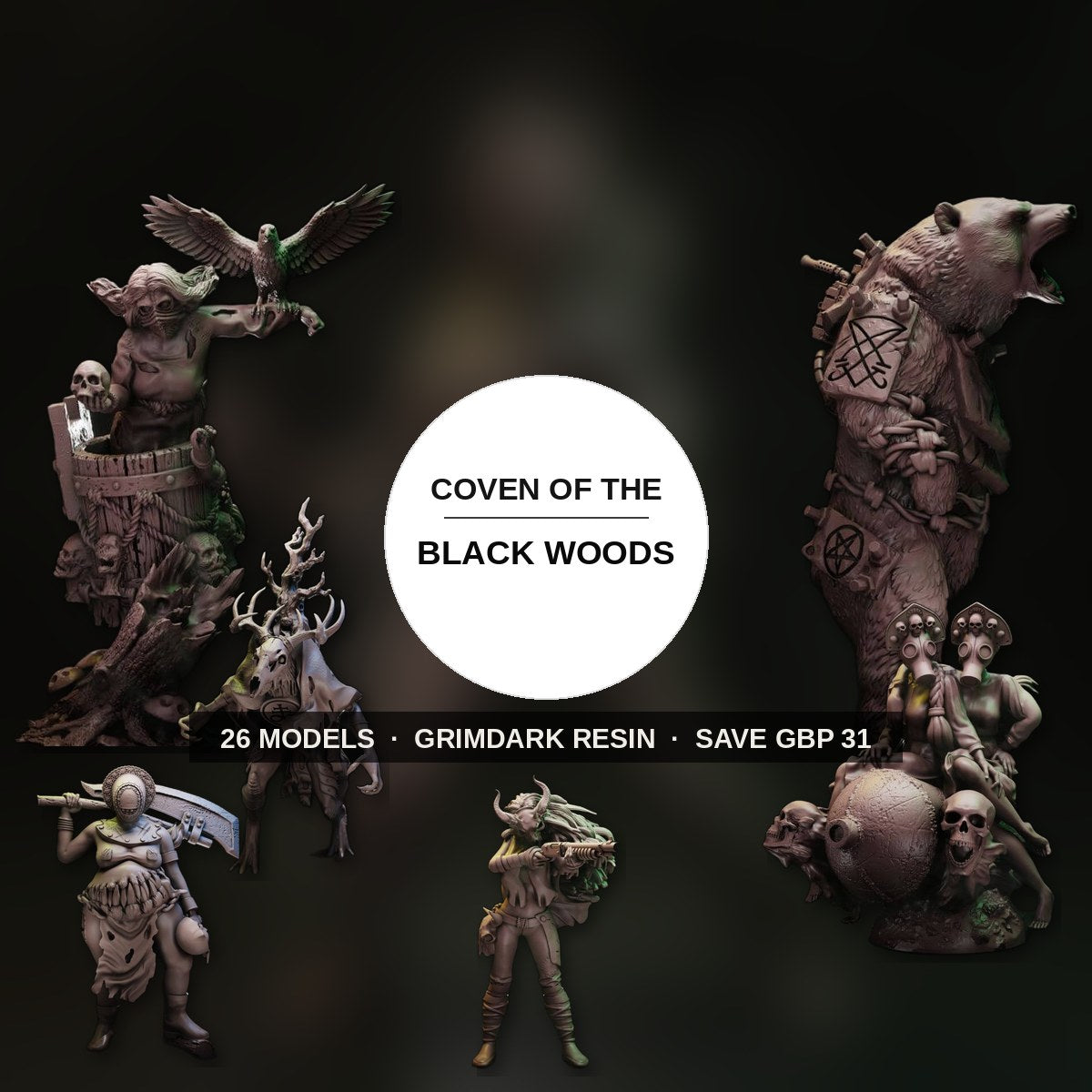 Coven of the Black Woods - Complete Warband, 26 model grimdark resin warband
