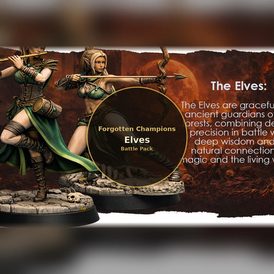 Forgotten Champions: Elves Battle Pack painted archer figures aiming bows on cracked stone bases