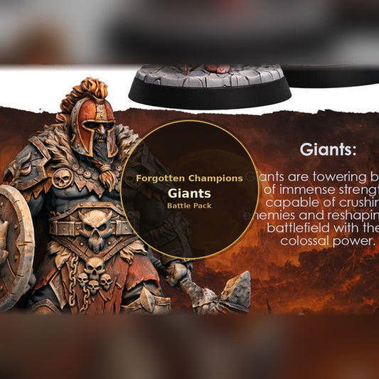 Forgotten Champions: Giants Battle Pack cover art showing an armored skull-themed giant miniature