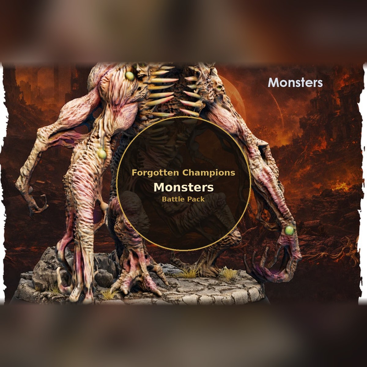 Forgotten Champions: Monsters Battle Pack skinless creature with exposed ribs on cracked stone base