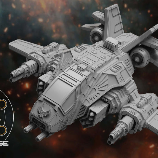 Sci-Fi Gunship model viewed from above, wing cannons and dual rear engines visible