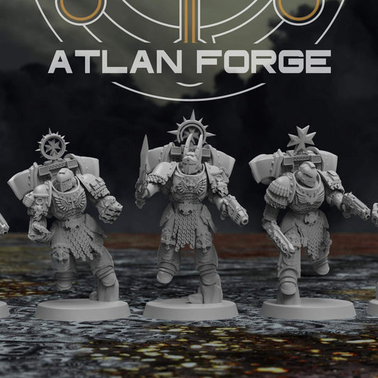 Templar Warhawk Squad of five armoured resin miniatures posed in a front row lineup