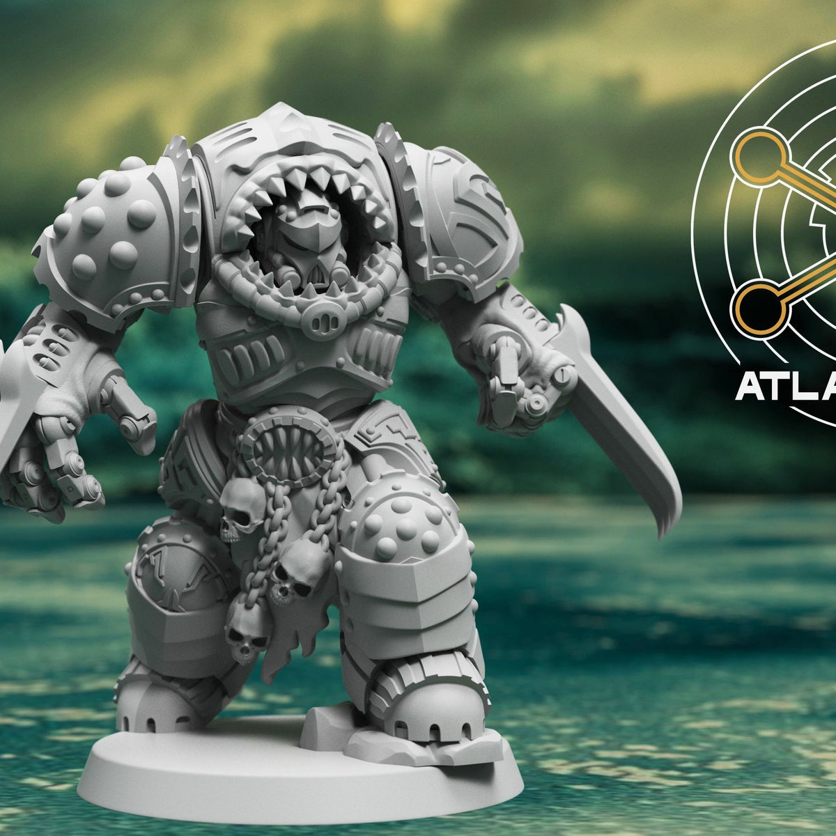 Wai Toa Roroa Captain resin miniature with clawed gauntlet and blade arm, front view