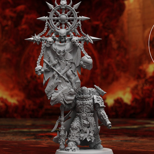 Hades War Banners (20) with armoured bearer holding tall skull and chain standard, front view