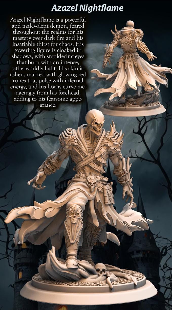 New! Azazel Demon from Print Fantasy, Figurine 80mm, 40mm, Fantasy Dungeons RPG proxy