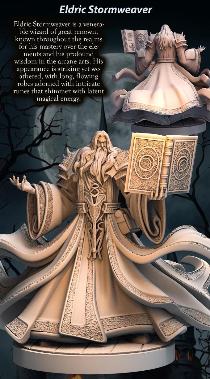 New! Grand Wizard Eldric from Print Fantasy, Figurine 80mm, 40mm, Fantasy RPG Dungeons