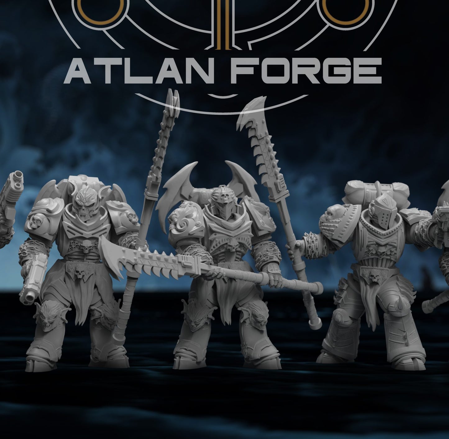 Nekramoroi Exsanguinators five-figure squad render, front-facing group shot showing full armour and weapon variety