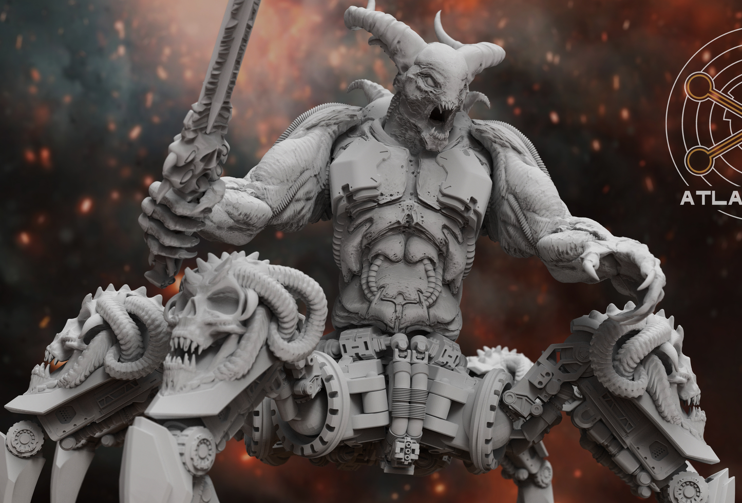 Demonic Arachne Dreadnought resin miniature showcasing its monstrous arachnid limbs and intricate details.