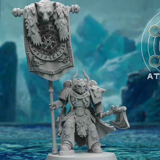 Asgardian War Banners and Standard Bearer  - Sci-Fi Wargaming Miniatures