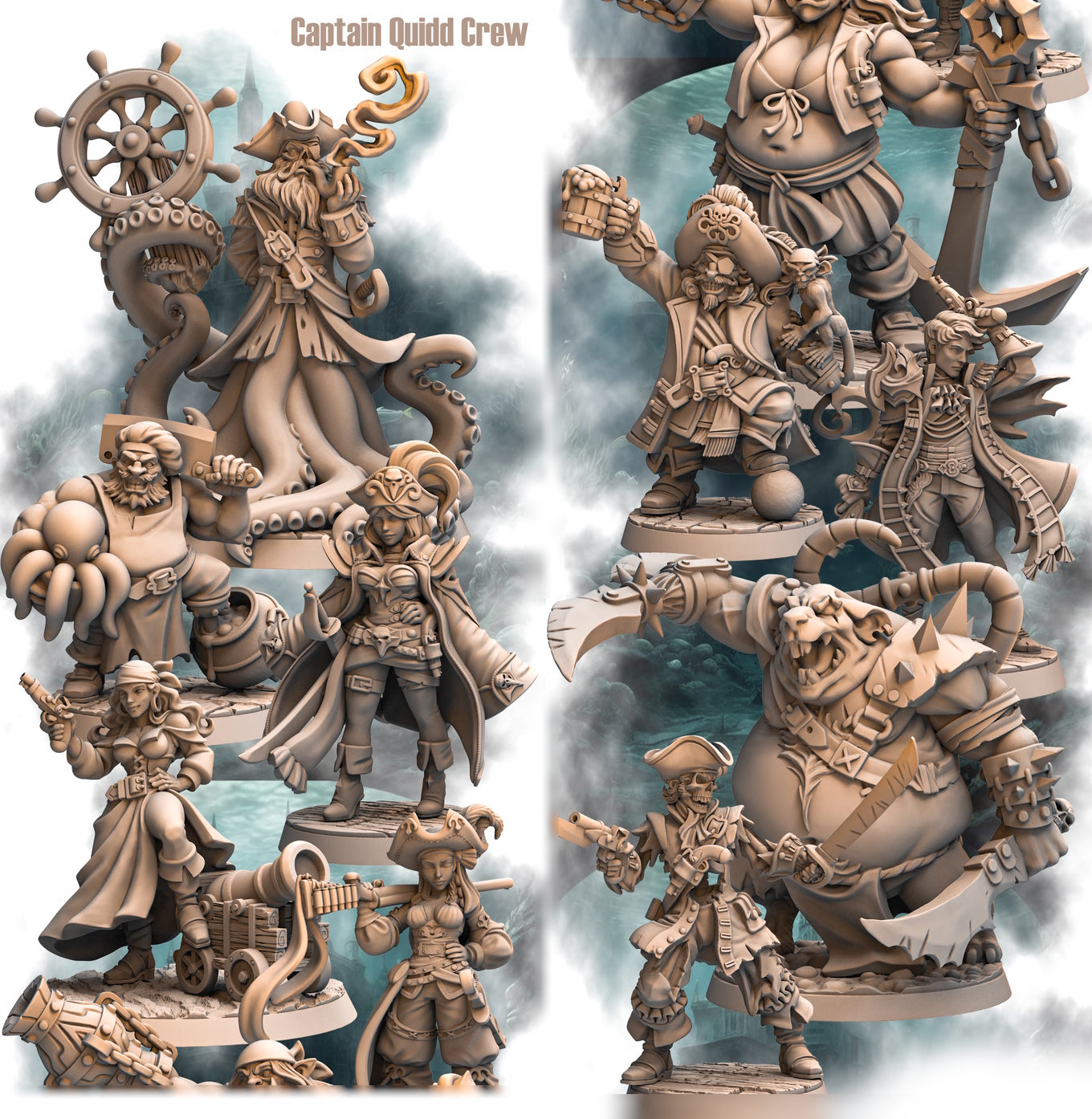 Captain Quidd Crew – Pirate Miniature Set showcasing 11 dynamic resin models ready for tabletop adventures.