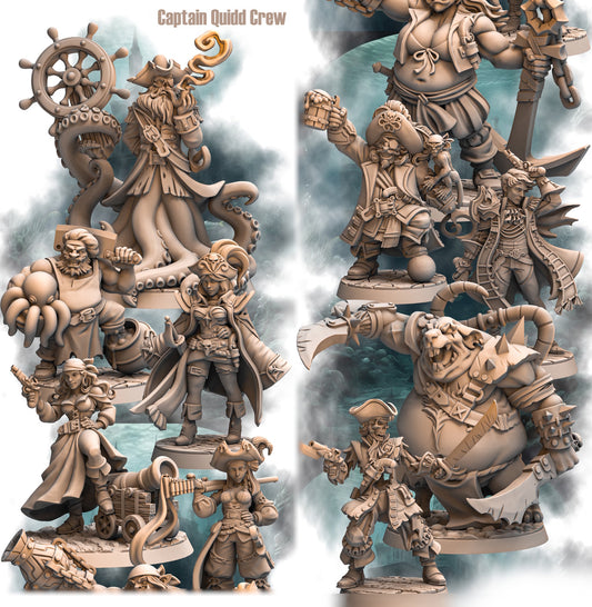 Captain Quidd Crew – Pirate Miniature Set showcasing 11 dynamic resin models ready for tabletop adventures.
