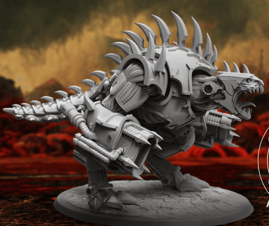 Demon War Machine – Modular Resin Miniature showcasing a cybernetic monster with spikes and weapons.