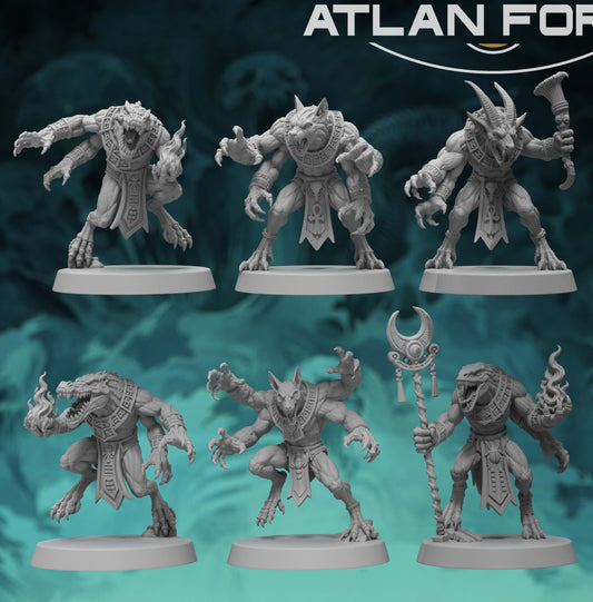 Aegyptian Terror Demons squad of six 32mm resin miniatures showing all creature types and poses on oval bases