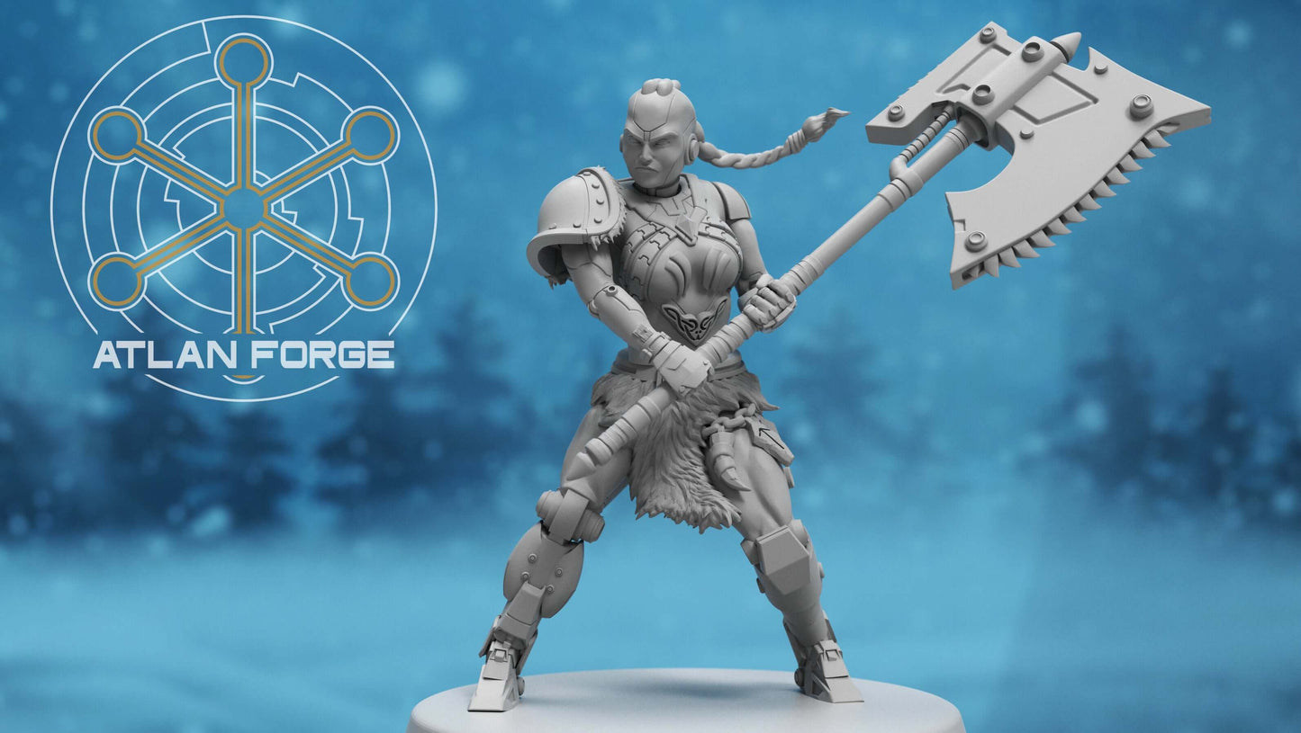 Asgardian Stormwrath Maidens — five modular sci-fi barbarian warrior resin miniatures wielding powered war-axes and arc weapons
