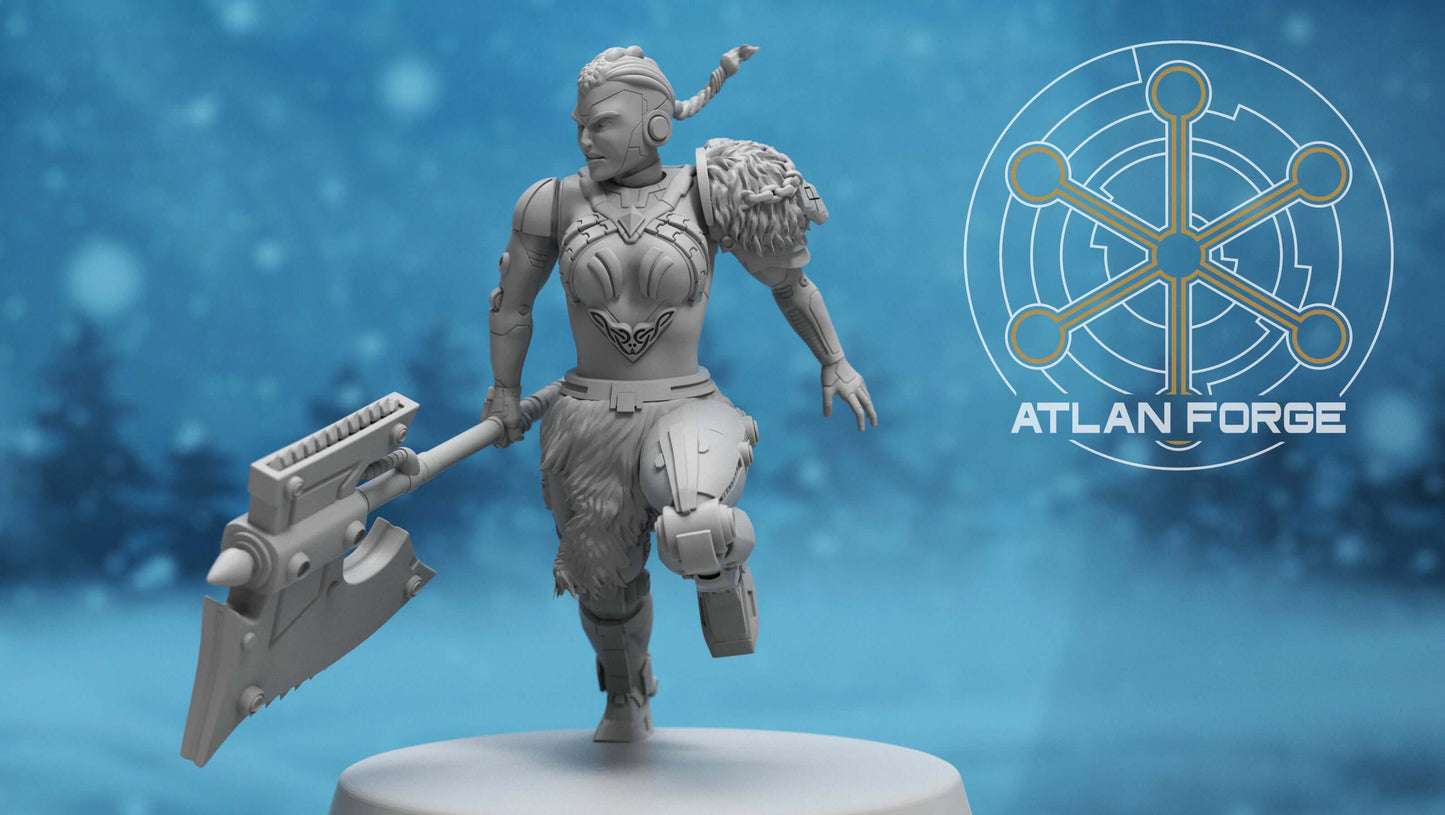 Asgardian Stormwrath Maidens — five modular sci-fi barbarian warrior resin miniatures wielding powered war-axes and arc weapons