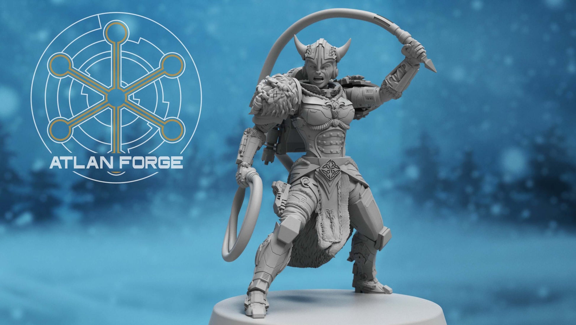 Asgardian Stormwrath Maidens — five modular sci-fi barbarian warrior resin miniatures wielding powered war-axes and arc weapons