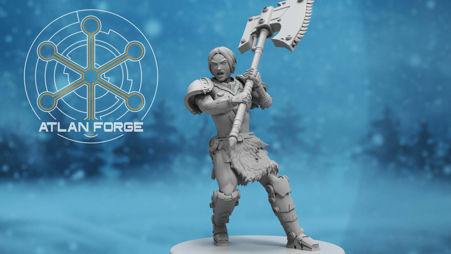 Asgardian Stormwrath Maidens — five modular sci-fi barbarian warrior resin miniatures wielding powered war-axes and arc weapons