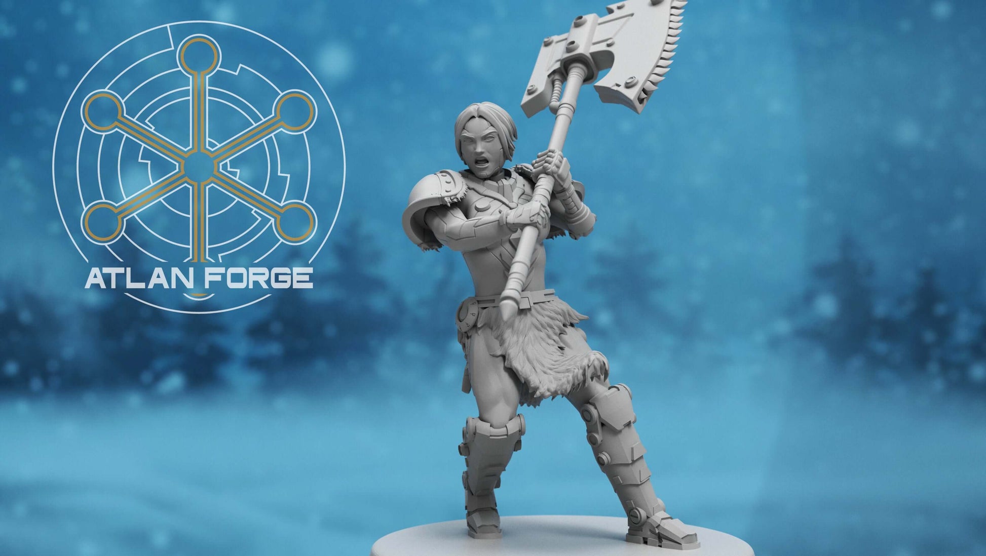 Asgardian Stormwrath Maidens — five modular sci-fi barbarian warrior resin miniatures wielding powered war-axes and arc weapons