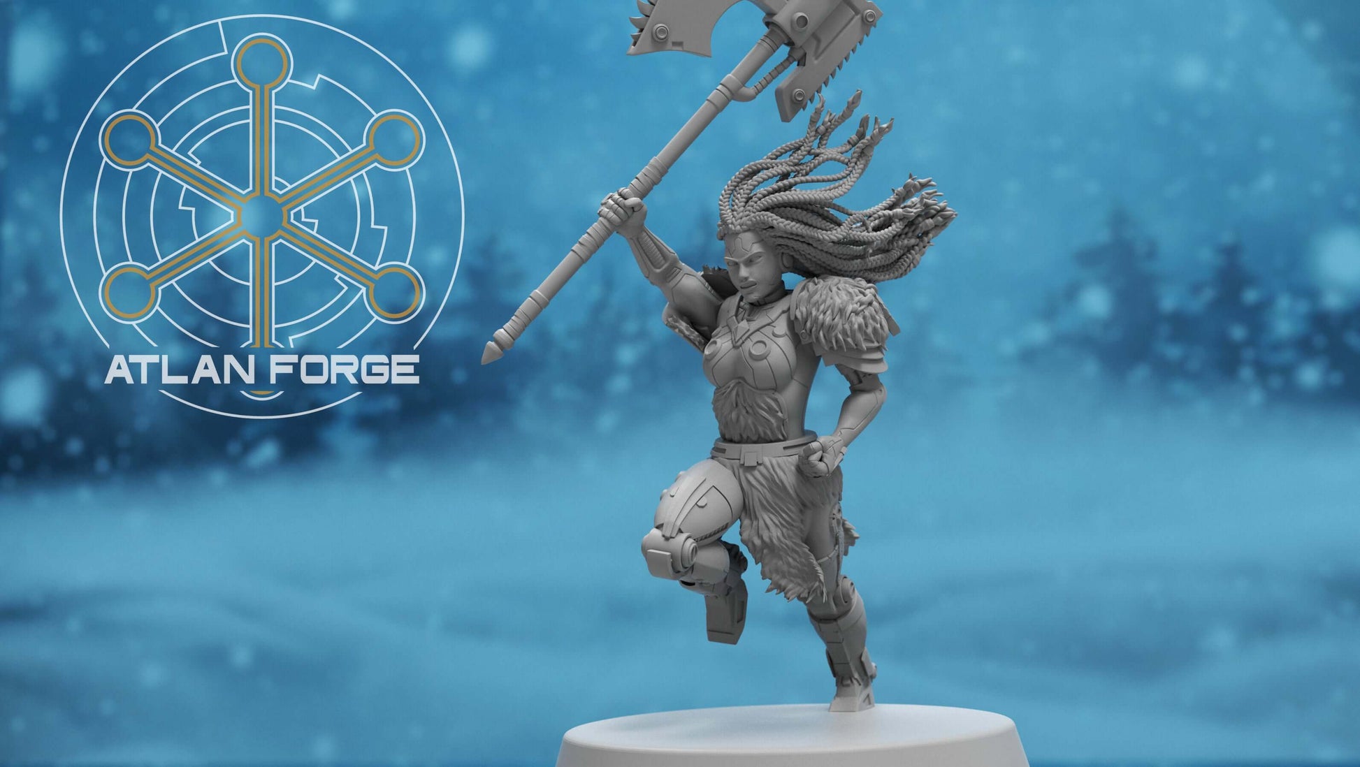 Asgardian Stormwrath Maidens — five modular sci-fi barbarian warrior resin miniatures wielding powered war-axes and arc weapons