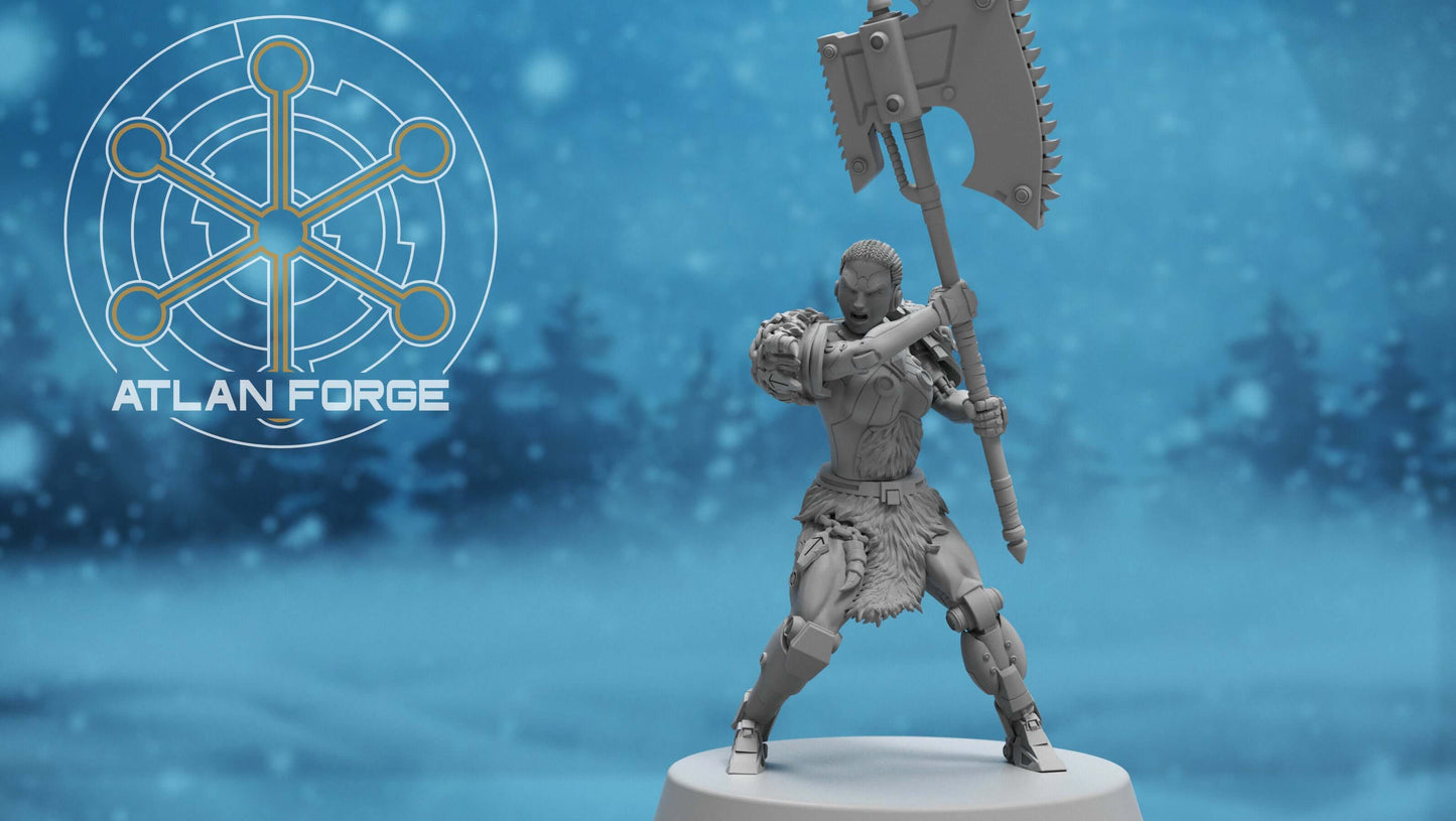 Asgardian Stormwrath Maidens — five modular sci-fi barbarian warrior resin miniatures wielding powered war-axes and arc weapons