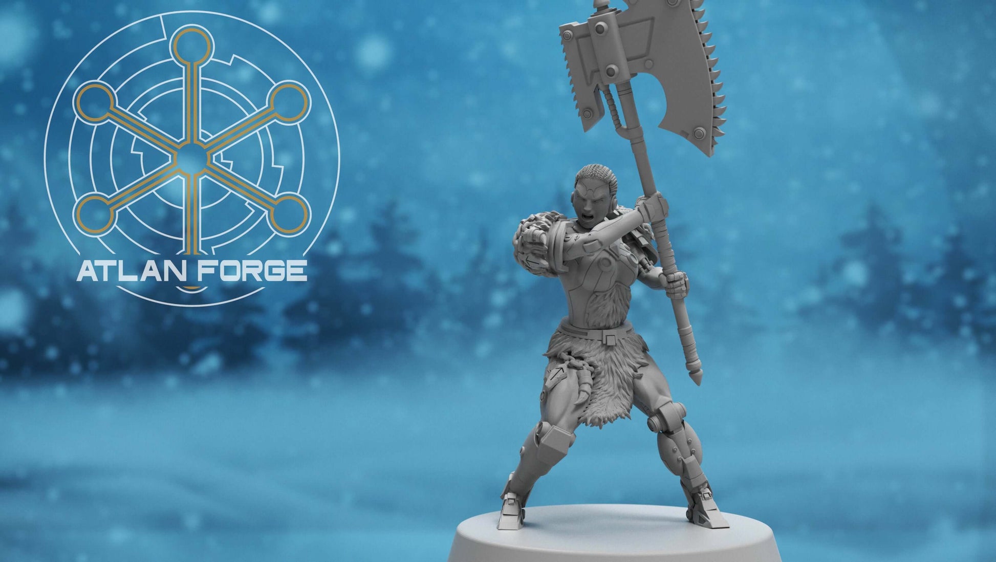 Asgardian Stormwrath Maidens — five modular sci-fi barbarian warrior resin miniatures wielding powered war-axes and arc weapons