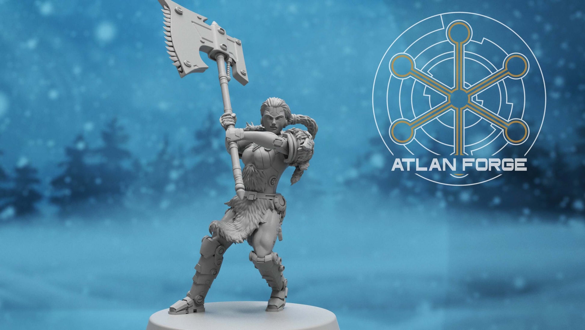 Asgardian Stormwrath Maidens — five modular sci-fi barbarian warrior resin miniatures wielding powered war-axes and arc weapons