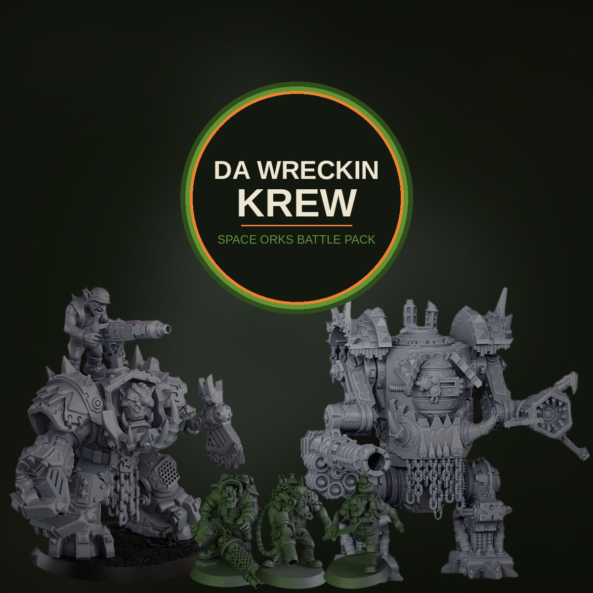 Space Orks Battle Pack, eight resin ork miniatures including an armoured warlord, a mob of six boyz and a battle walker