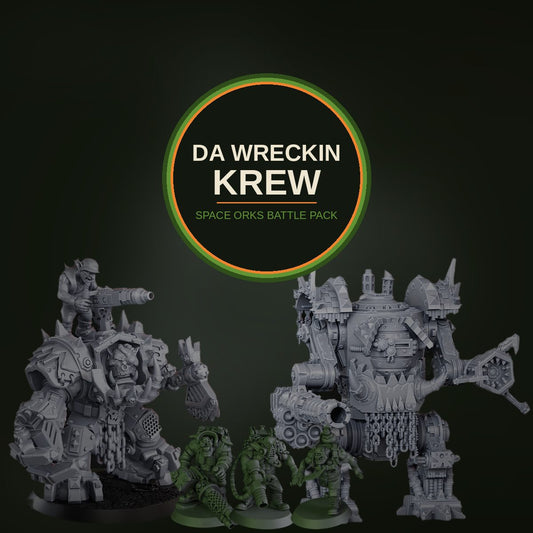 Space Orks Battle Pack, eight resin ork miniatures including an armoured warlord, a mob of six boyz and a battle walker