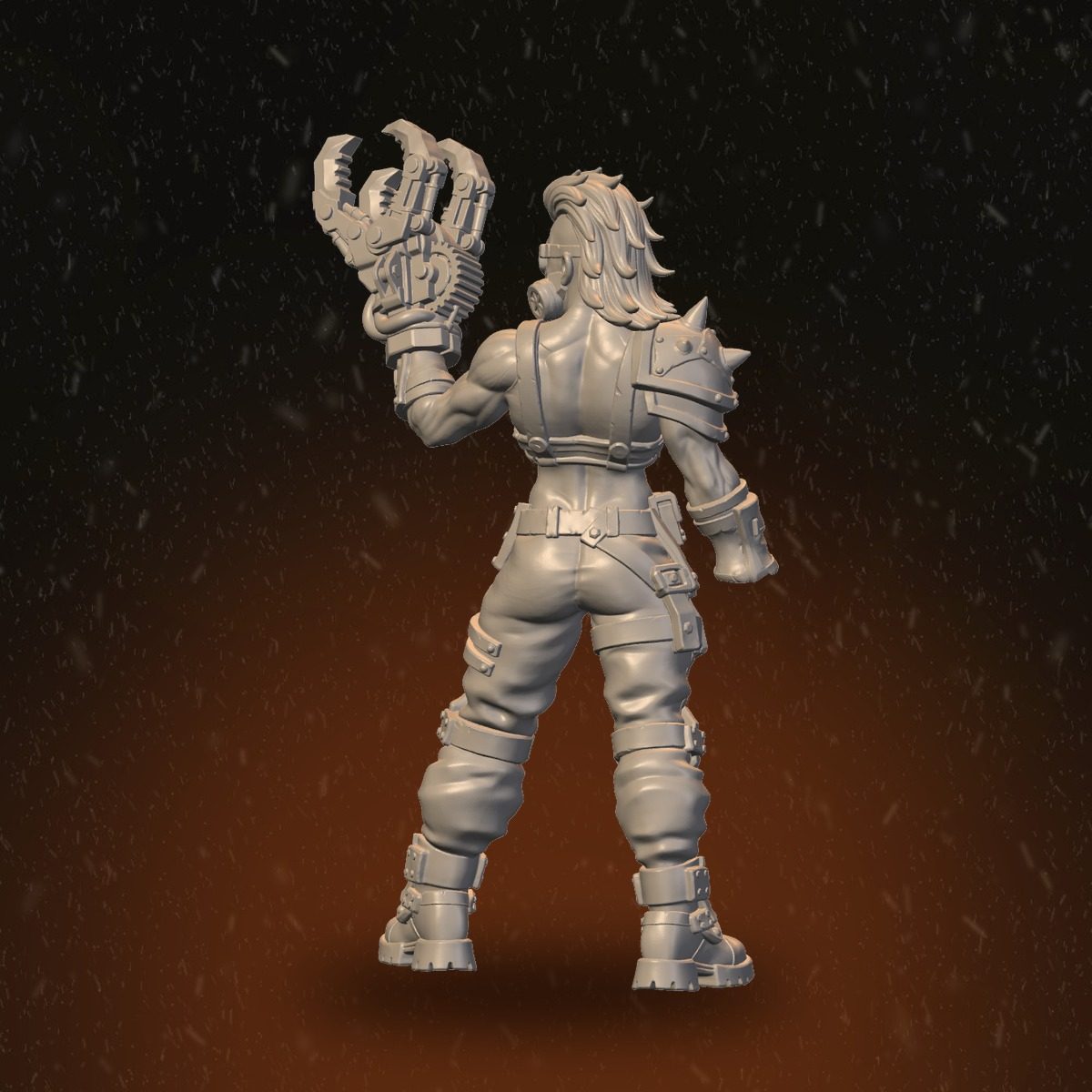 Rear view of the mechanical claw Pack Leader showing spiked shoulder armour and back detail