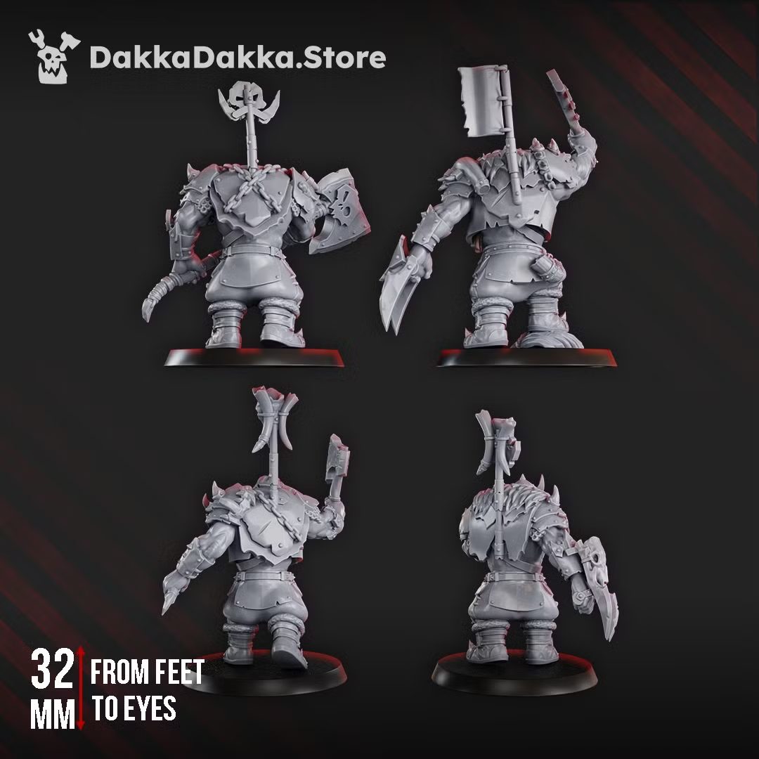 Porkaz Grorks miniatures shown from rear and side angles, displaying backplate and armour detail