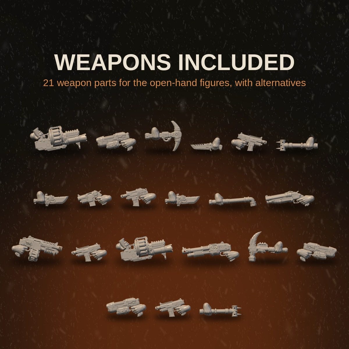 Rustlands Wolves weapon parts included for the open-hand figures