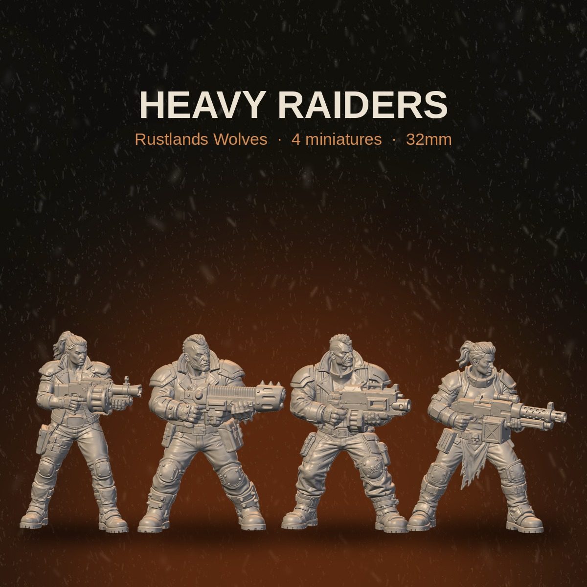 Rustlands Wolves Heavy Raiders squad, 4 resin miniatures