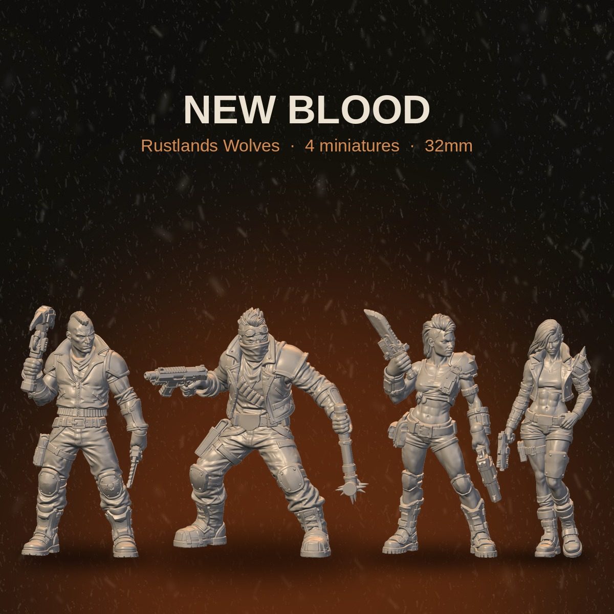 Rustlands Wolves New Blood squad, 4 resin miniatures