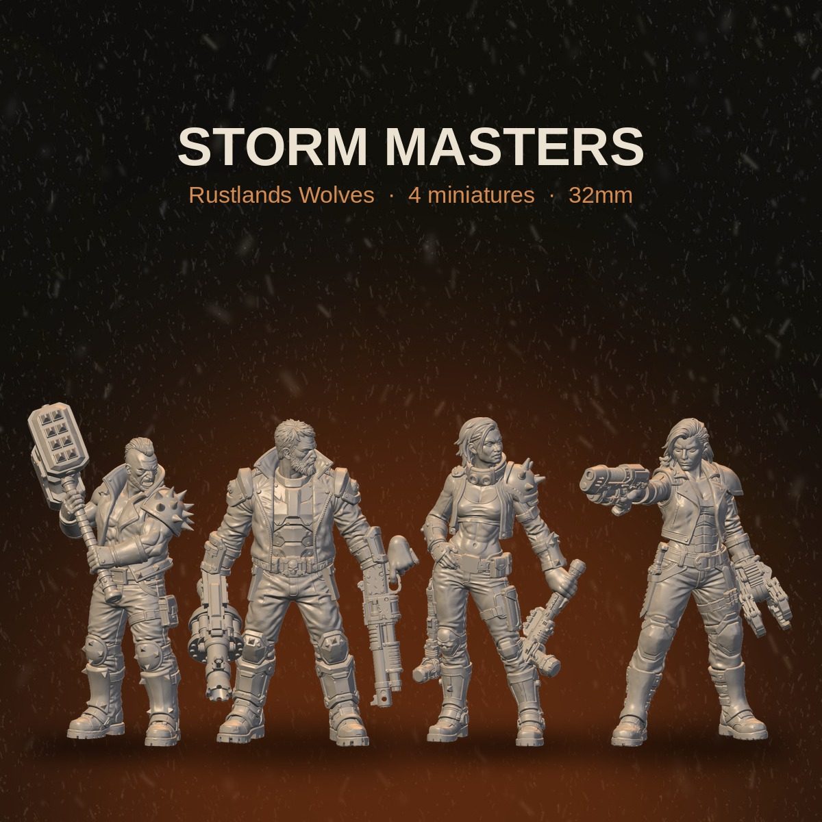 Rustlands Wolves Storm Masters squad, 4 resin miniatures
