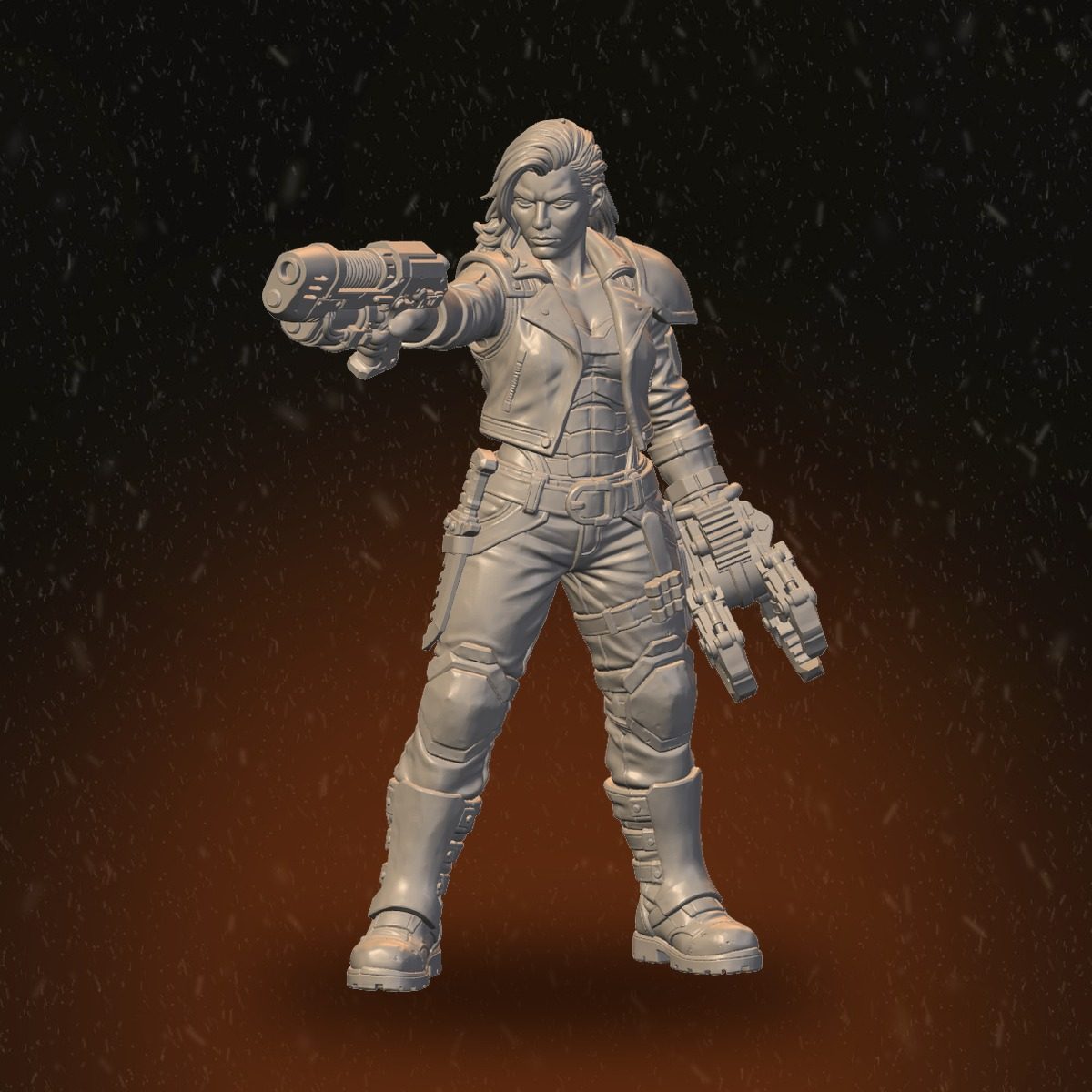 Storm Masters fourth figure aiming plasma pistol with second weapon at side, front view