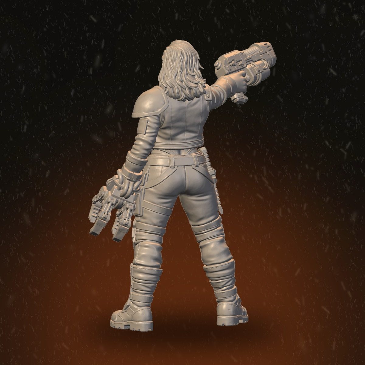 Storm Masters fourth figure rear view showing long coat and weapon detail
