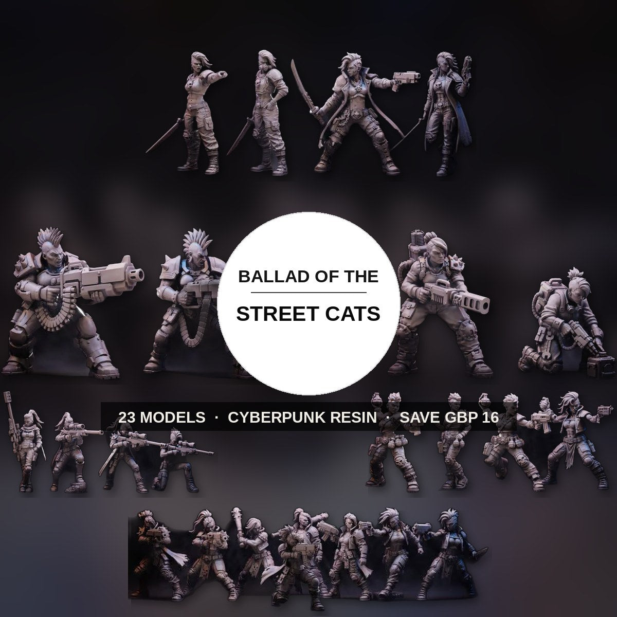 Ballad of the Street Cats Complete Gang, 23 model cyberpunk resin gang