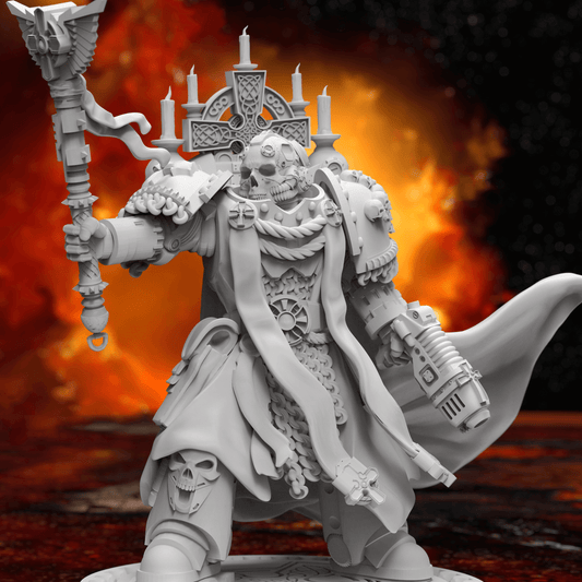 Templar Inquisitor sci-fi wargaming miniature, detailed design with ornate base and weapon, printed in durable grey resin.