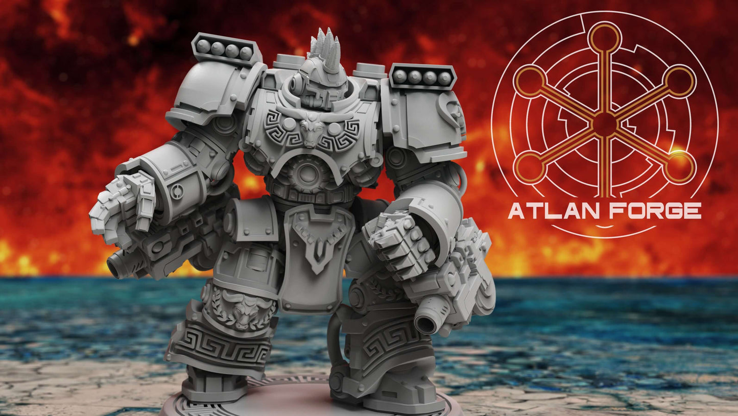 Minoan Warhulks squad of three heavily armoured sci-fi siege infantry