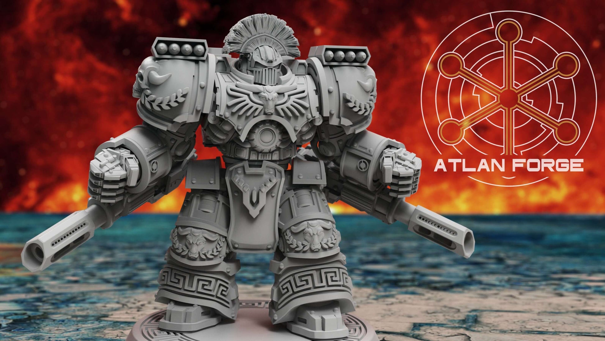 Minoan Warhulks squad of three heavily armoured sci-fi siege infantry