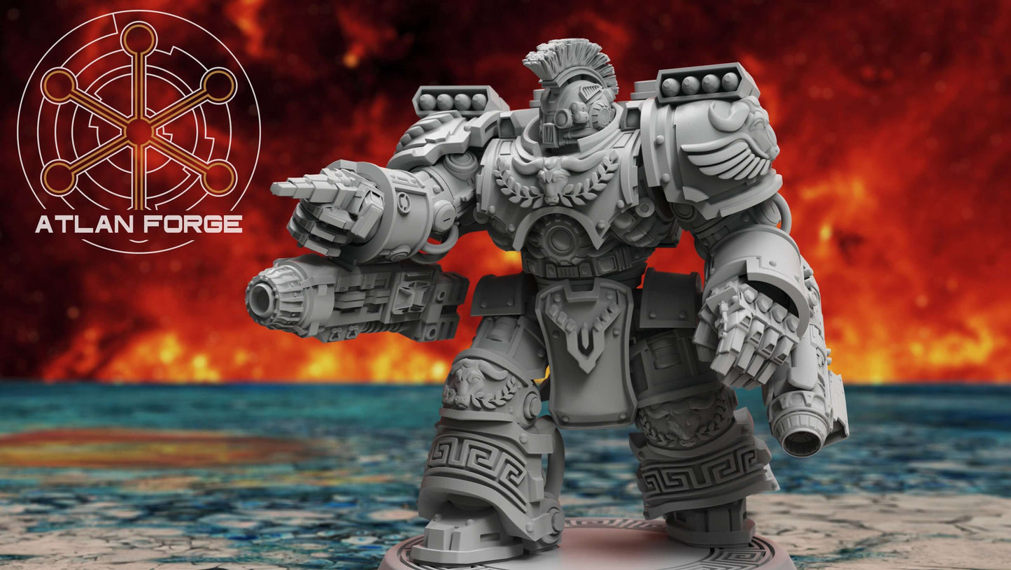 Minoan Warhulks squad of three heavily armoured sci-fi siege infantry