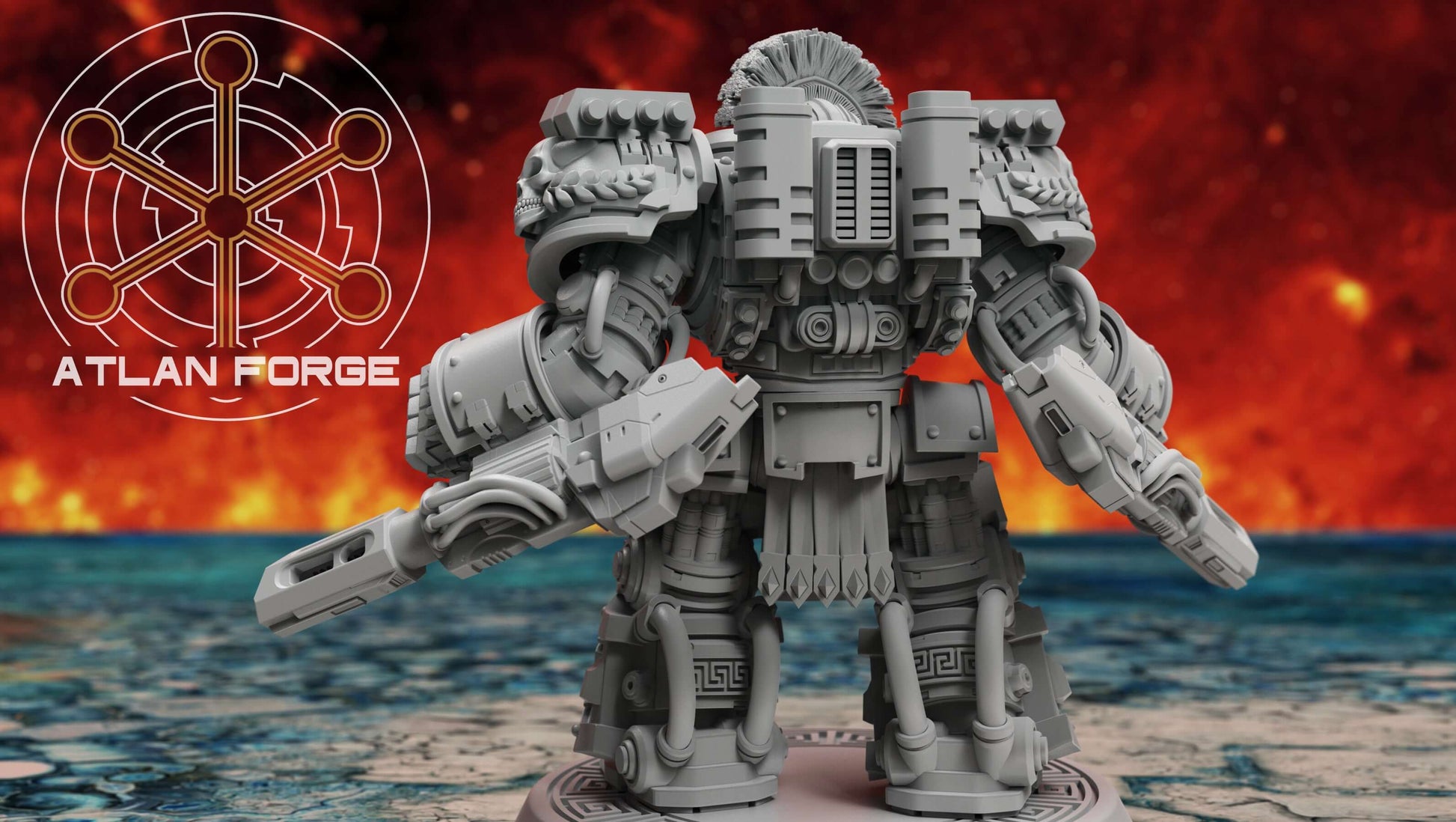 Minoan Warhulks squad of three heavily armoured sci-fi siege infantry