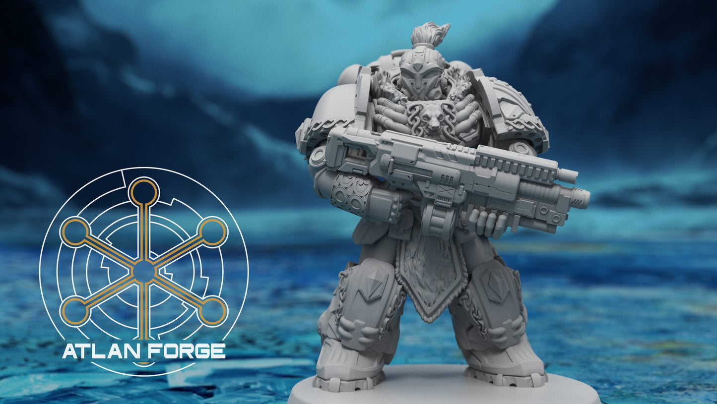 Rear view of single ranger showing backpack details, pauldron carvings, and armour panel texture