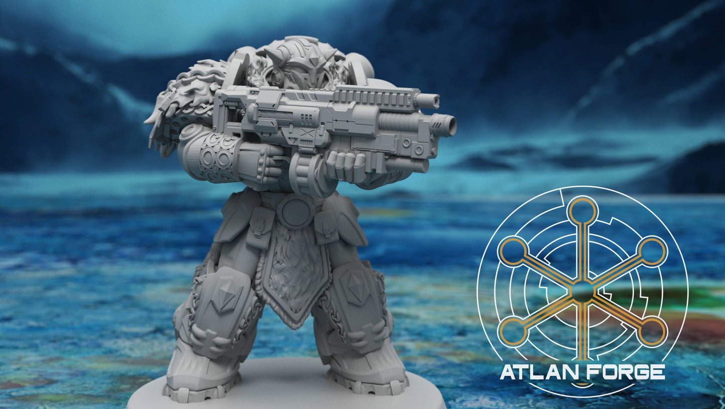 Ranger miniature in aiming pose showing weapon detail, vents, grip, and layered leg armour