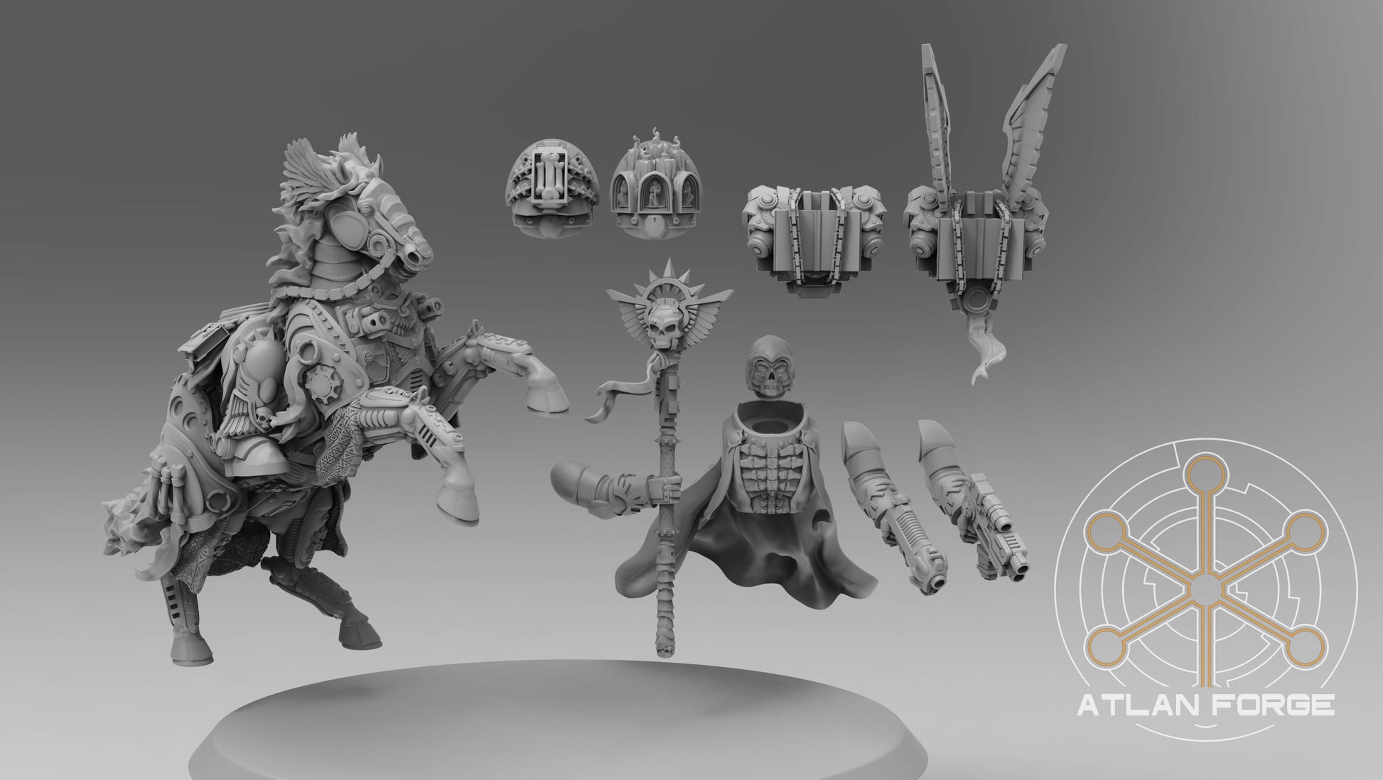 Horse-mounted Battle Priest - Sci-Fi Wargaming Miniatures, 32mm Scale