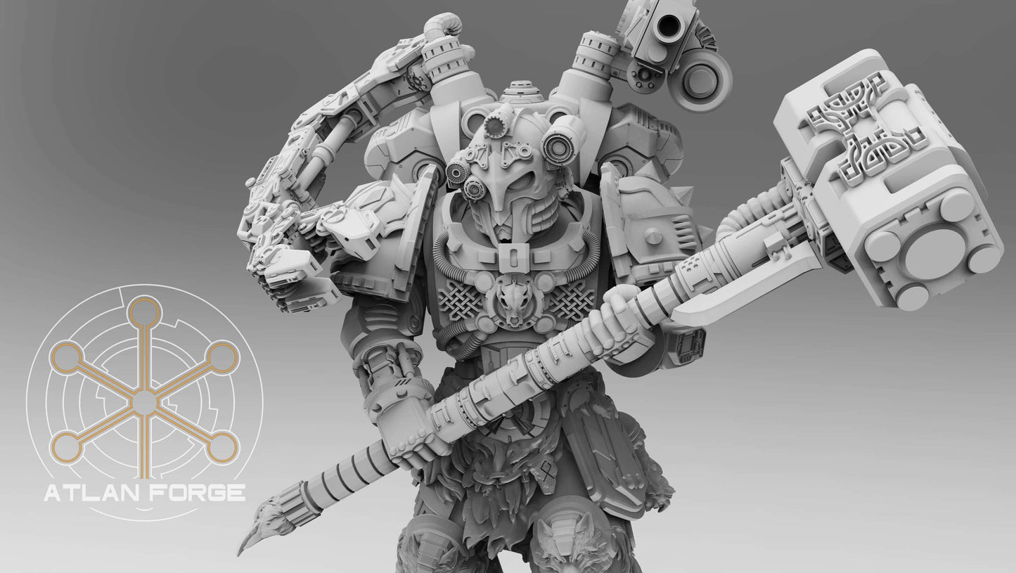 Asgardian Artificer sci-fi engineer warrior with hammer and mechandendrite