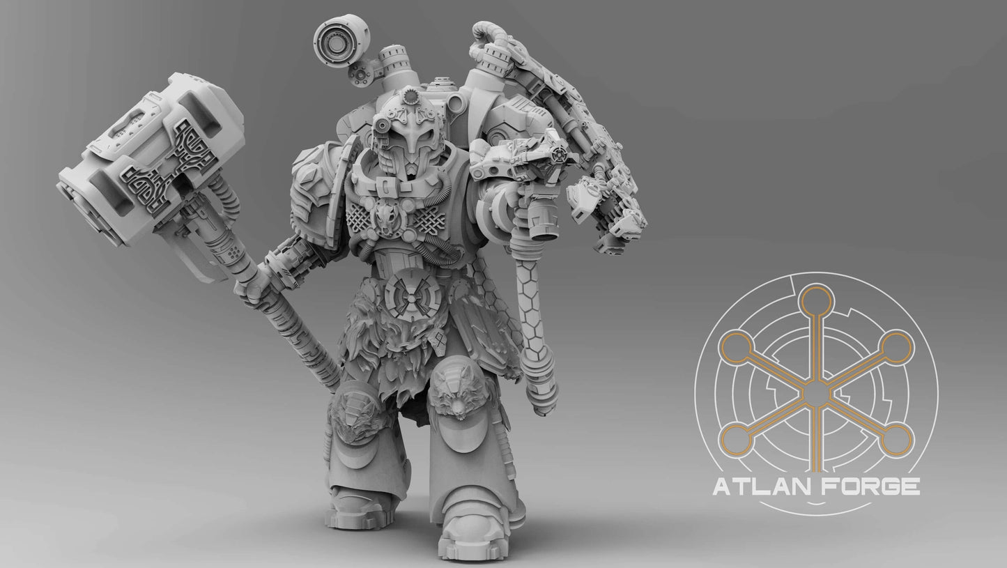 Asgardian Artificer sci-fi engineer warrior with hammer and mechandendrite