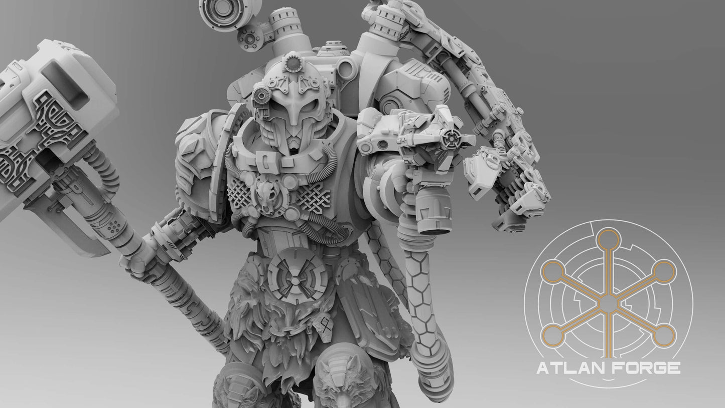 Asgardian Artificer sci-fi engineer warrior with hammer and mechandendrite