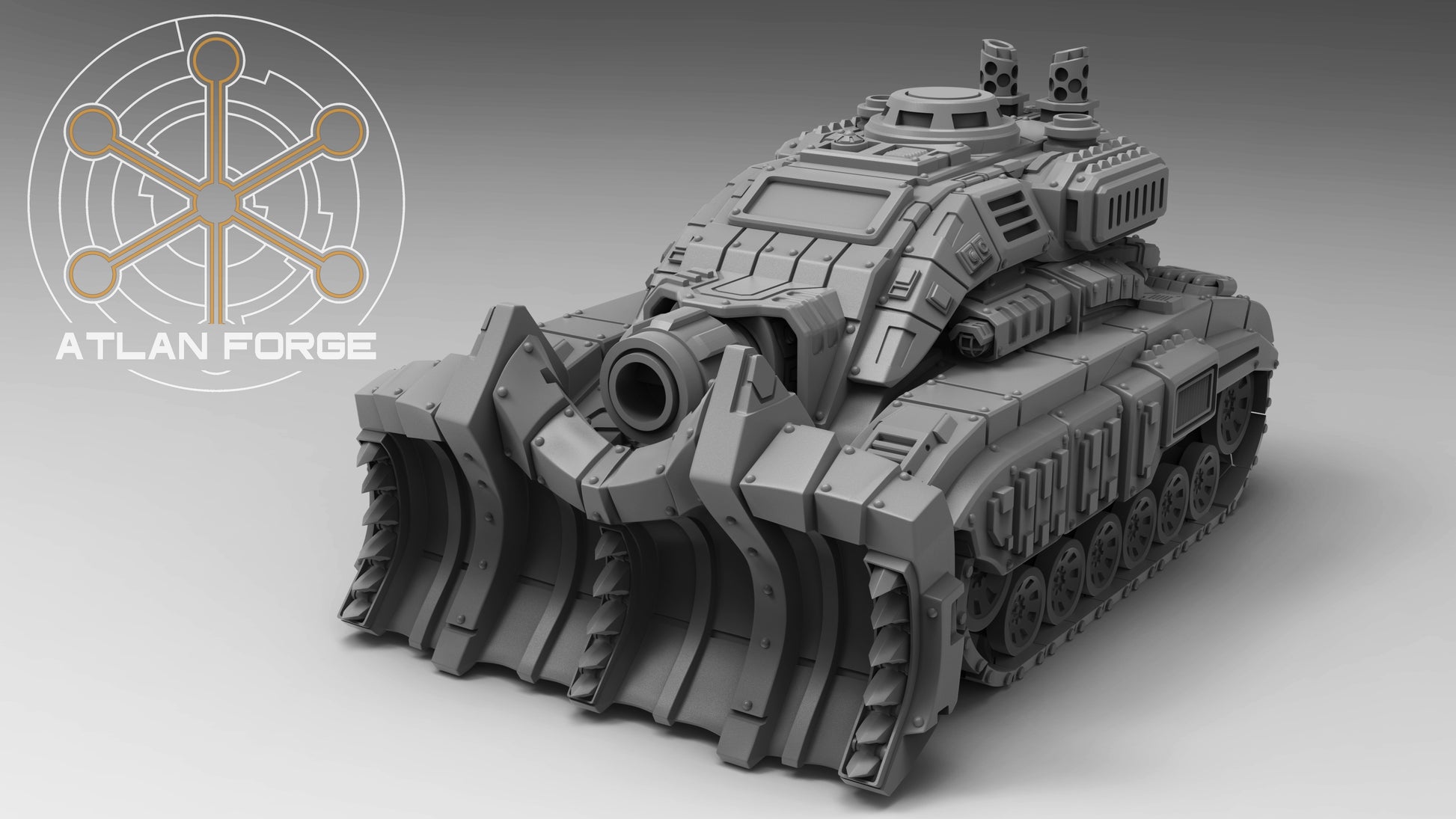 Glyptodon Heavy Assault Vehicle miniature by Atlan Forge featuring armored hull and reinforced dozer blade.