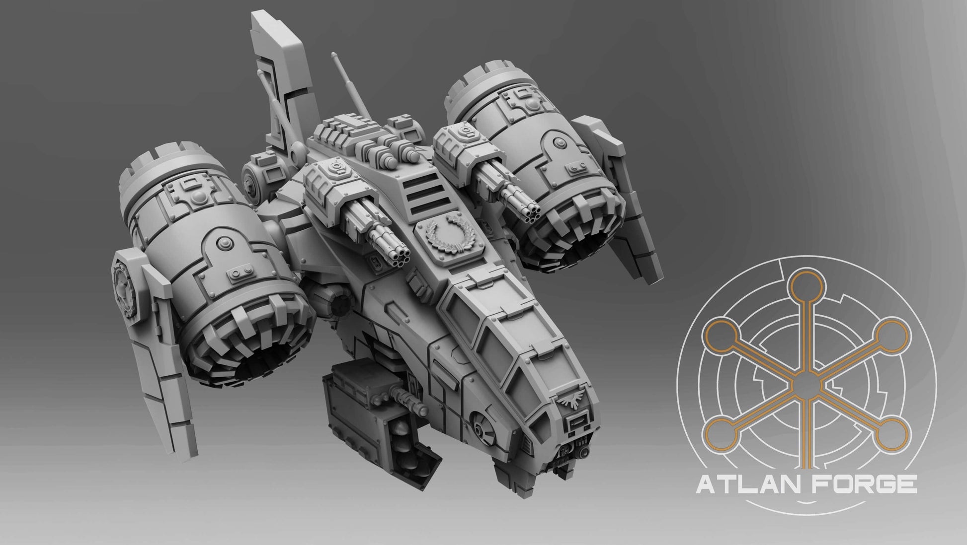 Thunderclaw Gunship resin sci-fi miniature with twin rotary engines and heavy weapons